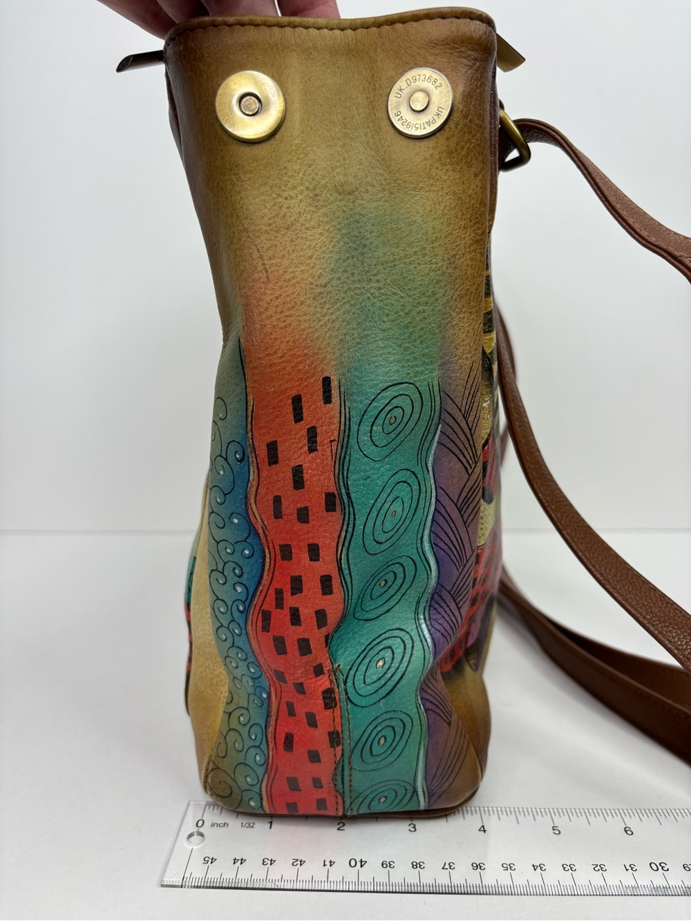 Anna Anuschka Painted Leather Dragonflies Colorful Artisan Shoulder Bag - Picture 8 of 13